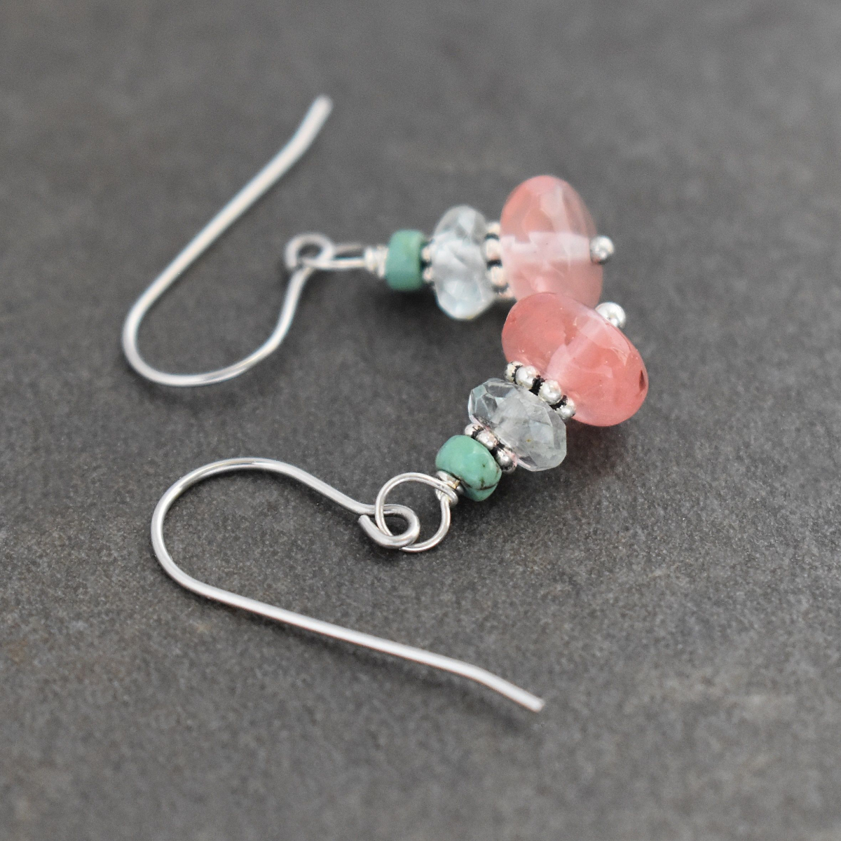 turquoise, aquamarine, pink quartz earrings (5)
