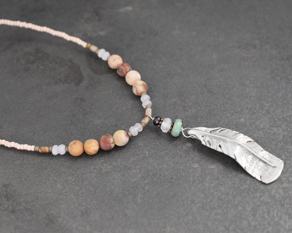 Beaded turkey feather necklace