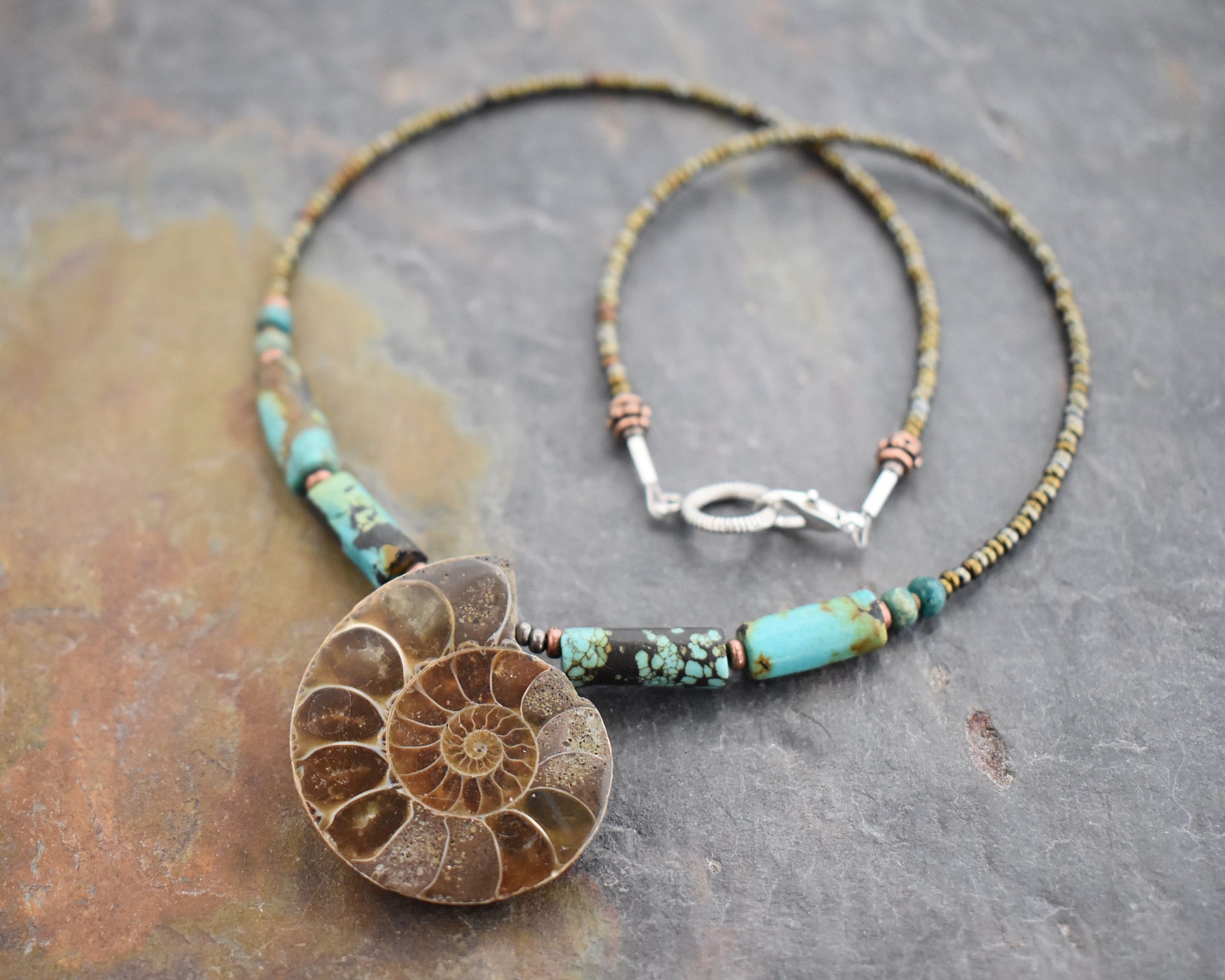 Beaded Turquoise Ammonite Necklace (1)