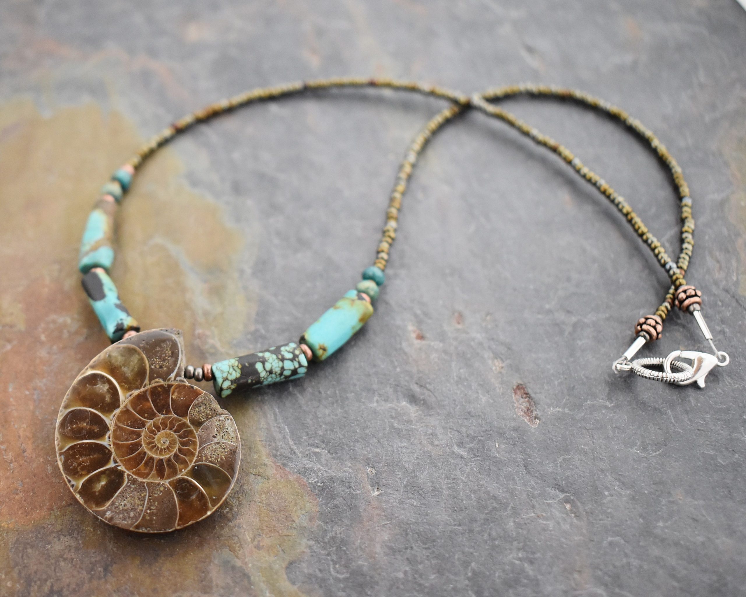 Beaded Turquoise Ammonite Necklace (4)