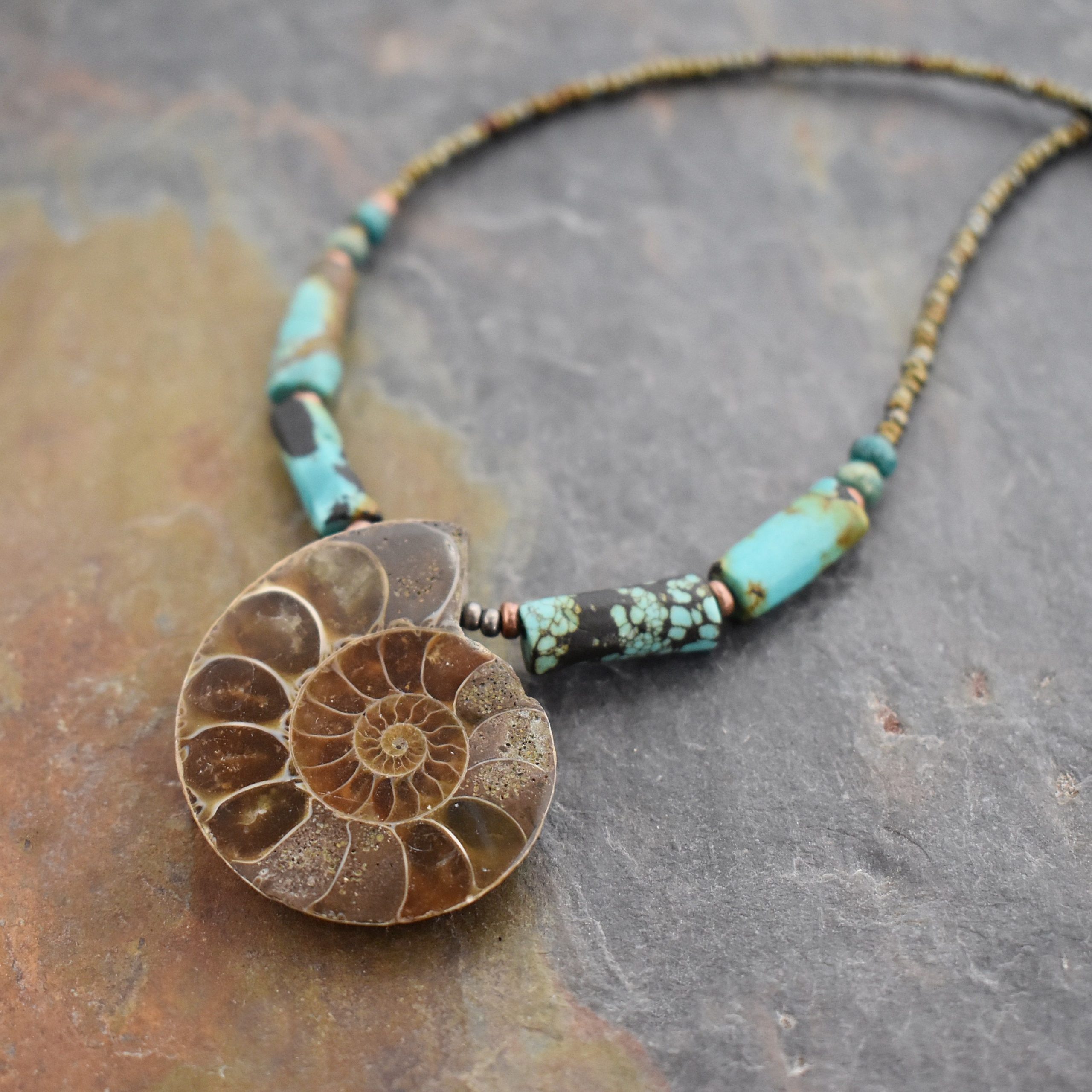 Beaded Turquoise Ammonite Necklace (5)