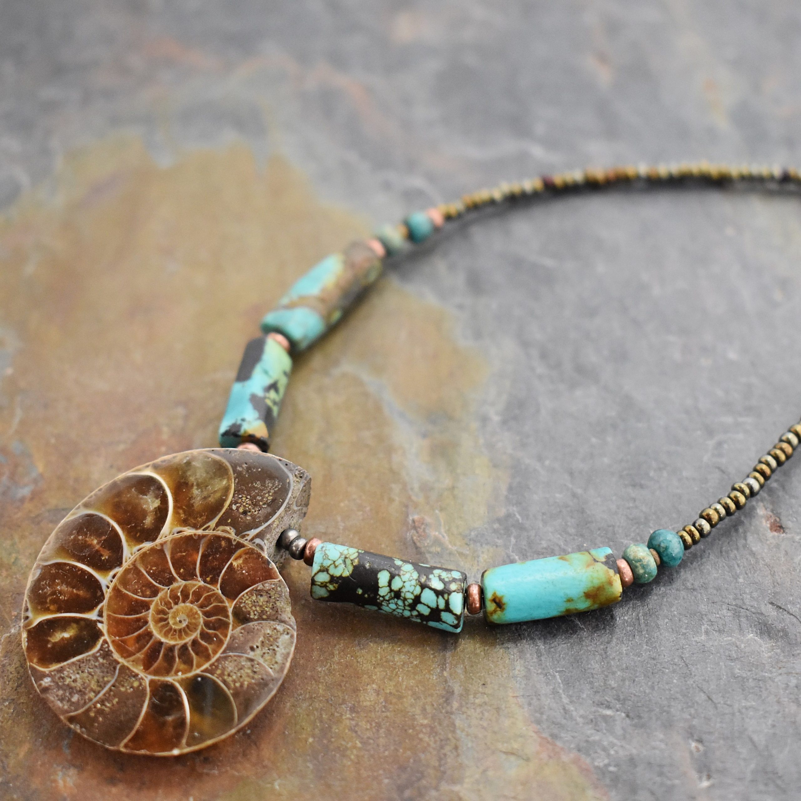 Beaded Turquoise Ammonite Necklace (6)