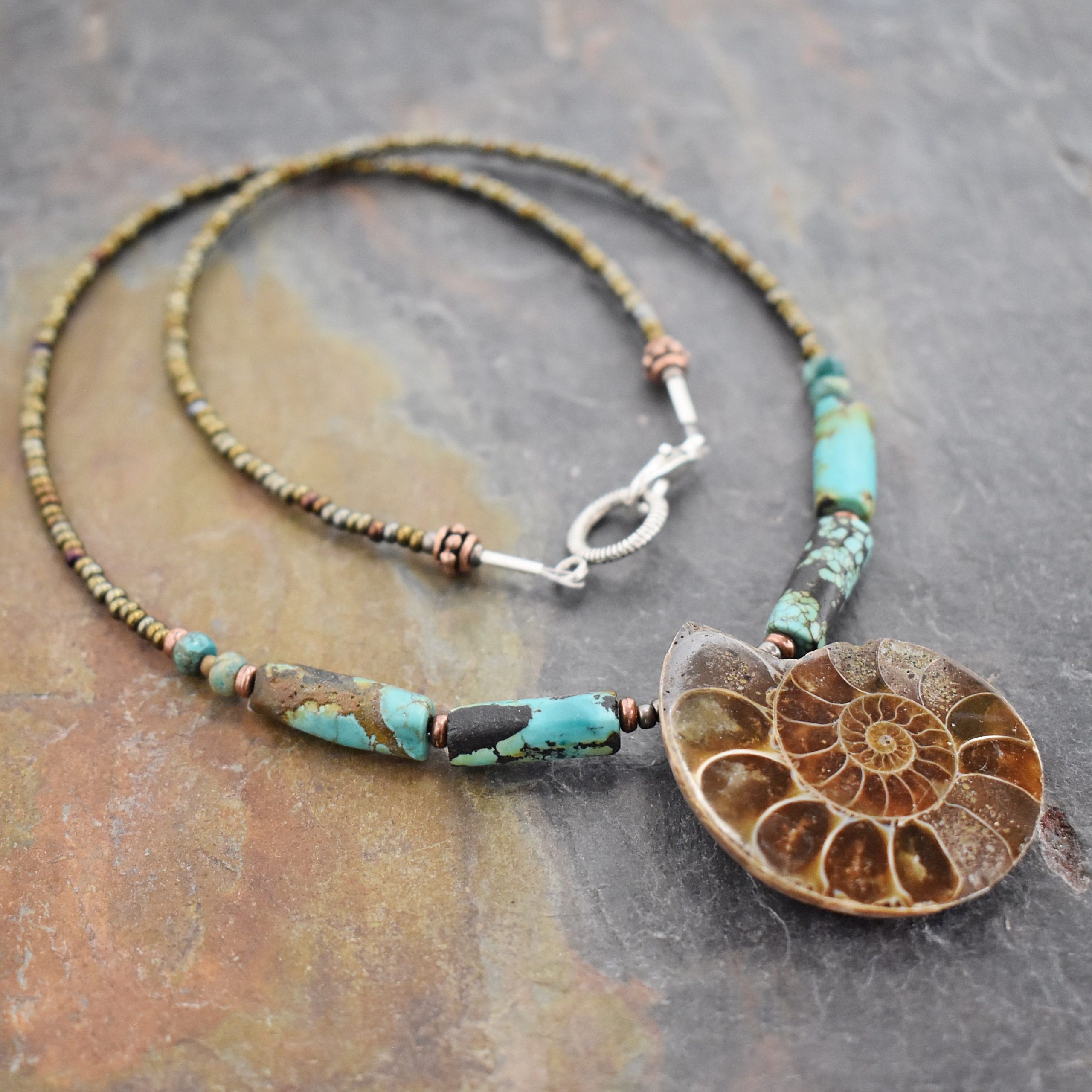 Beaded Turquoise Ammonite Necklace (7)