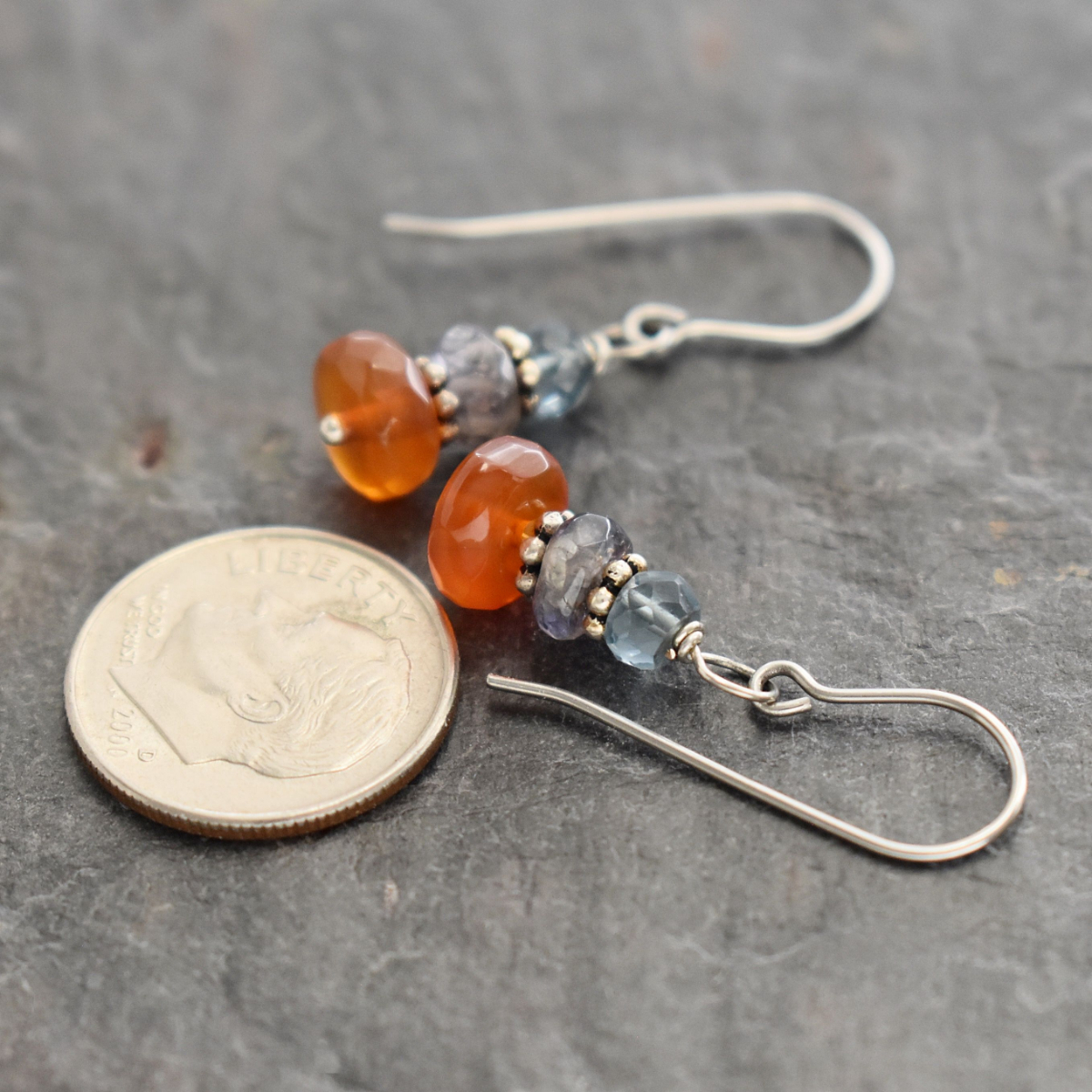 Blue quartz, iolite, carnelain earrings (1)