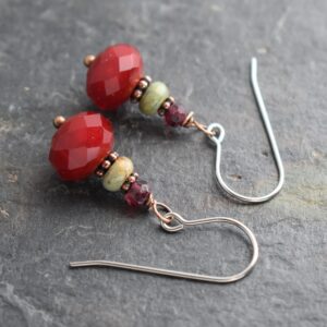 Garnet, Turquoise, Red Quartz Earrings