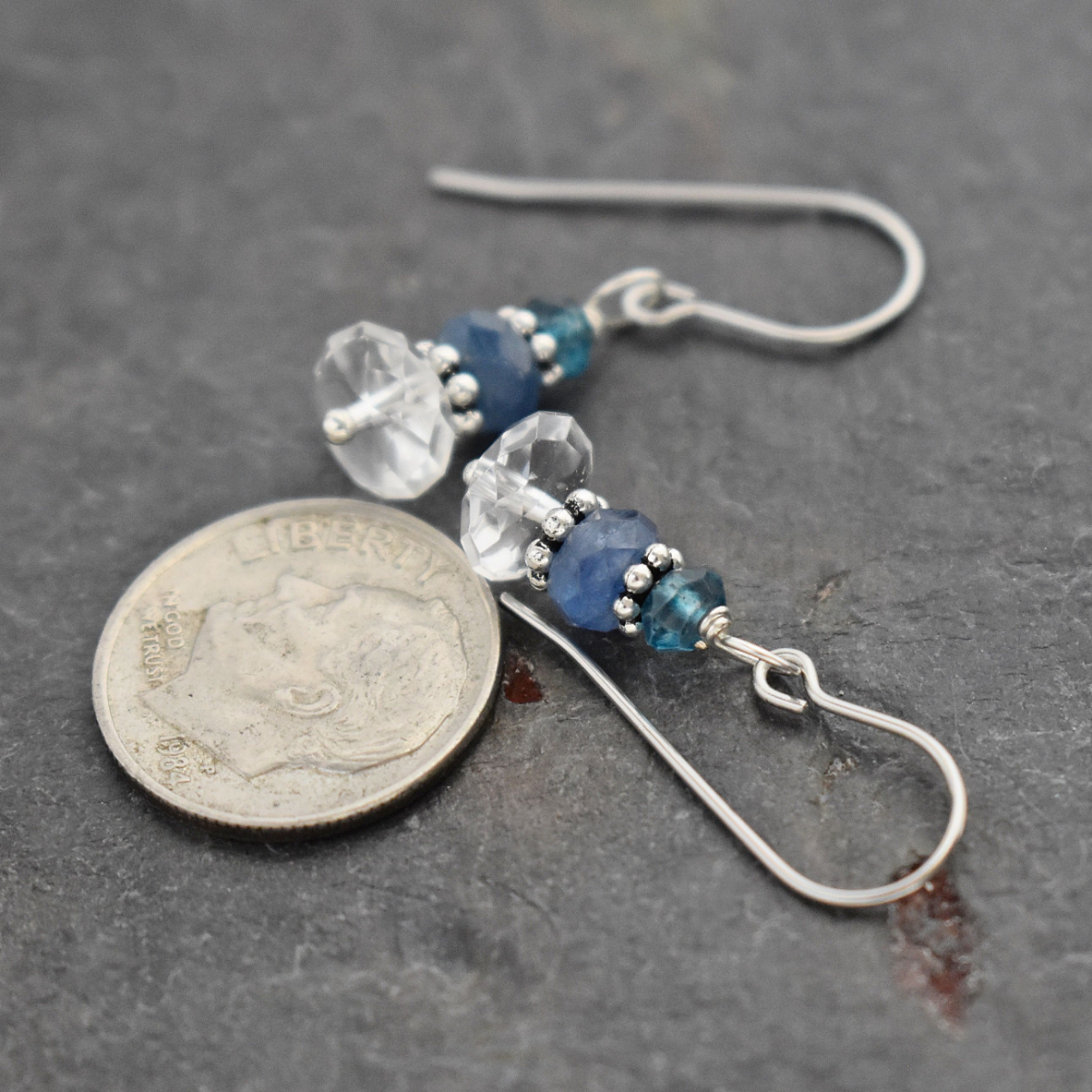 Blue Topaz, Kyanite, Quartz Gemstone Earrings