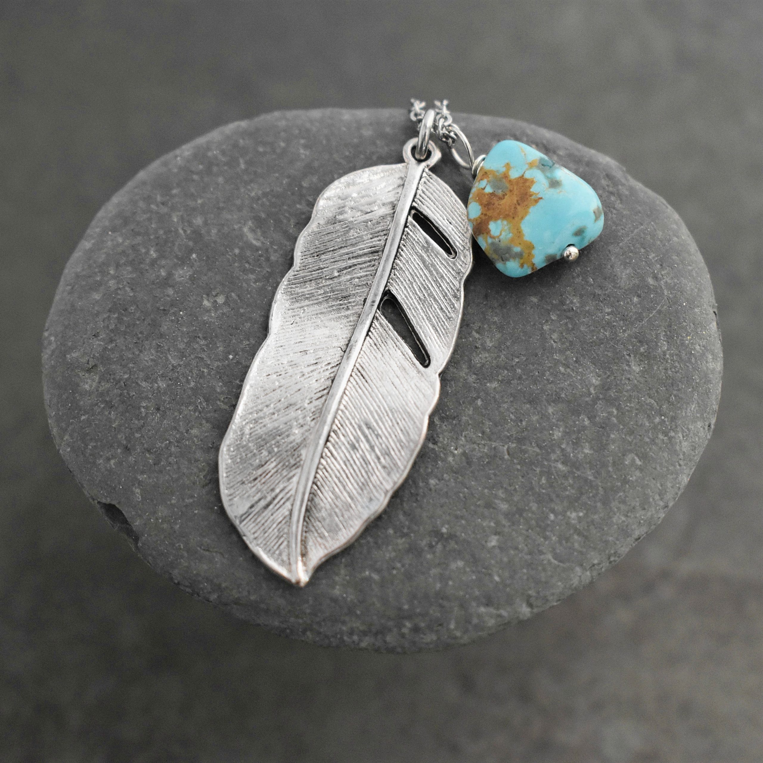 Southwest turquoise feather necklace (3)_90dpi