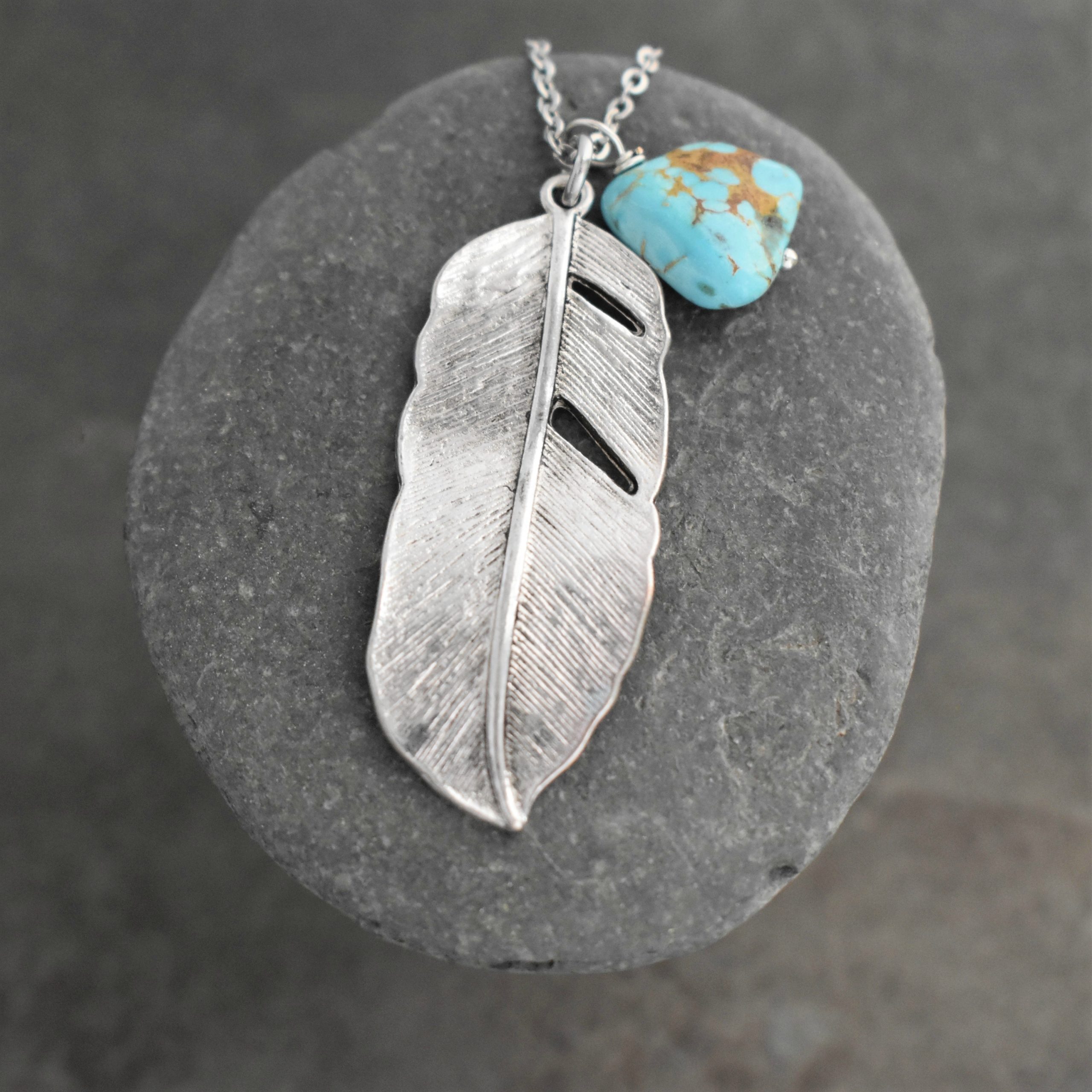 Southwest turquoise feather necklace (4)_90dpi