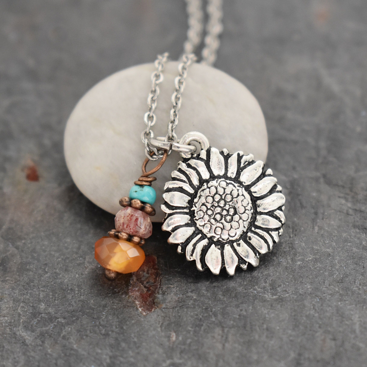 Sunflower Necklace with carnelian (2)