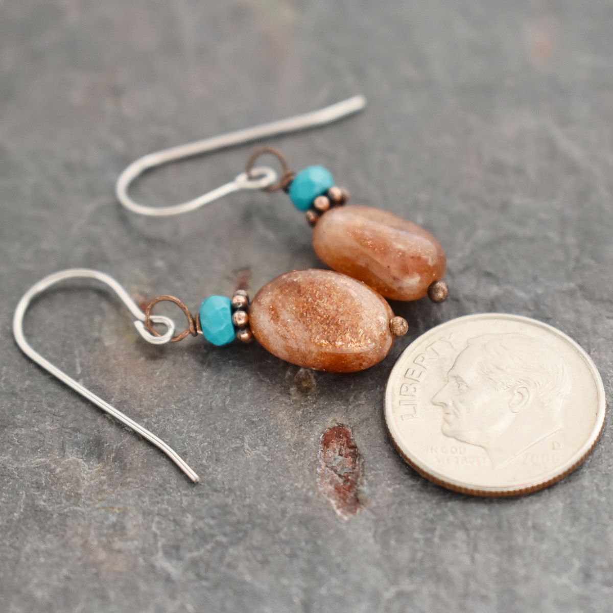 Turquoise & sunstone earrings (2)