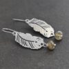 boho-gemstone-feather-earrings Handmade silver feather earrings with round blue-flash labradorite gemstone beads