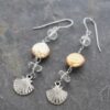 Gemstone Pearl Scallop Seashell Earrings