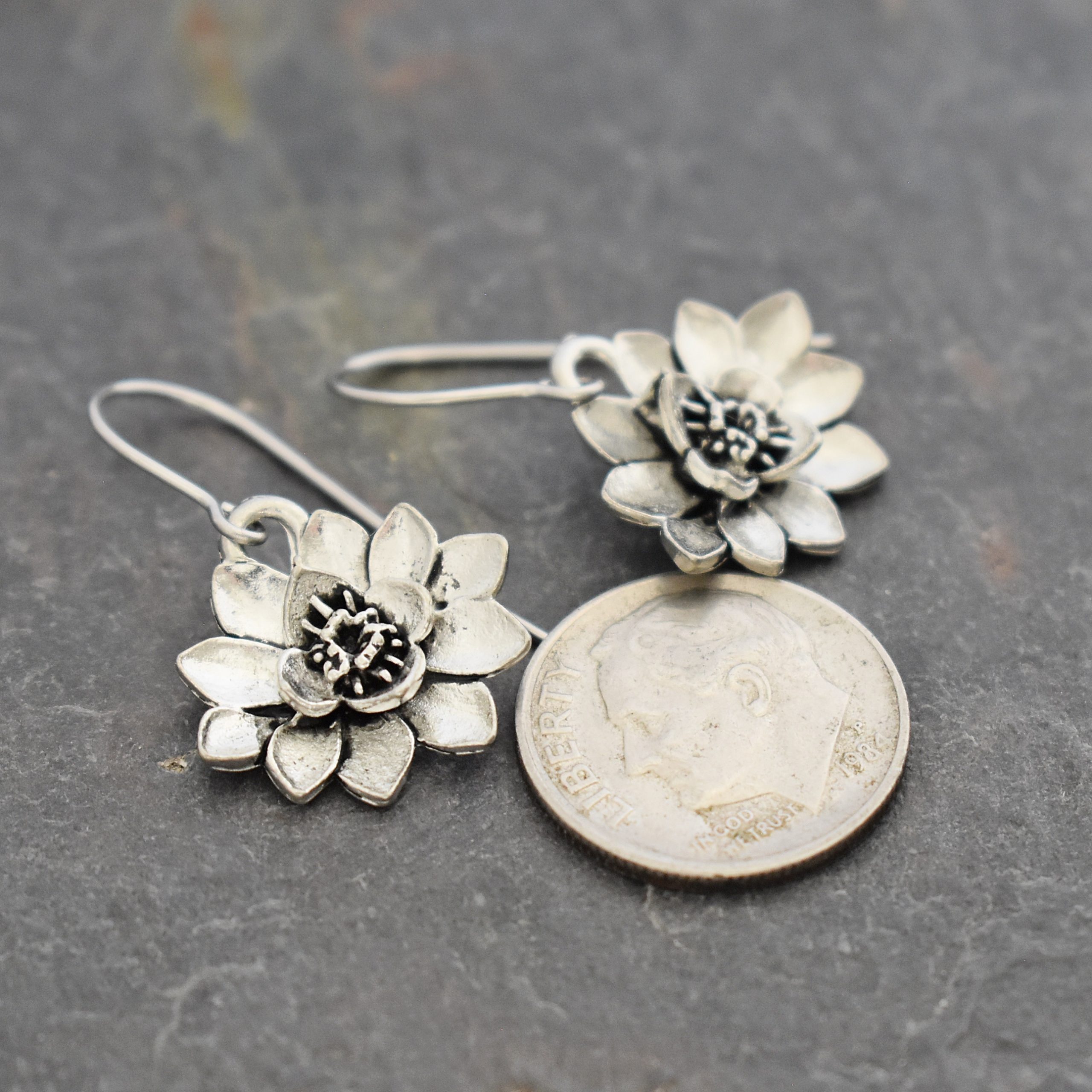 Silver Water Lily Earrings (1)