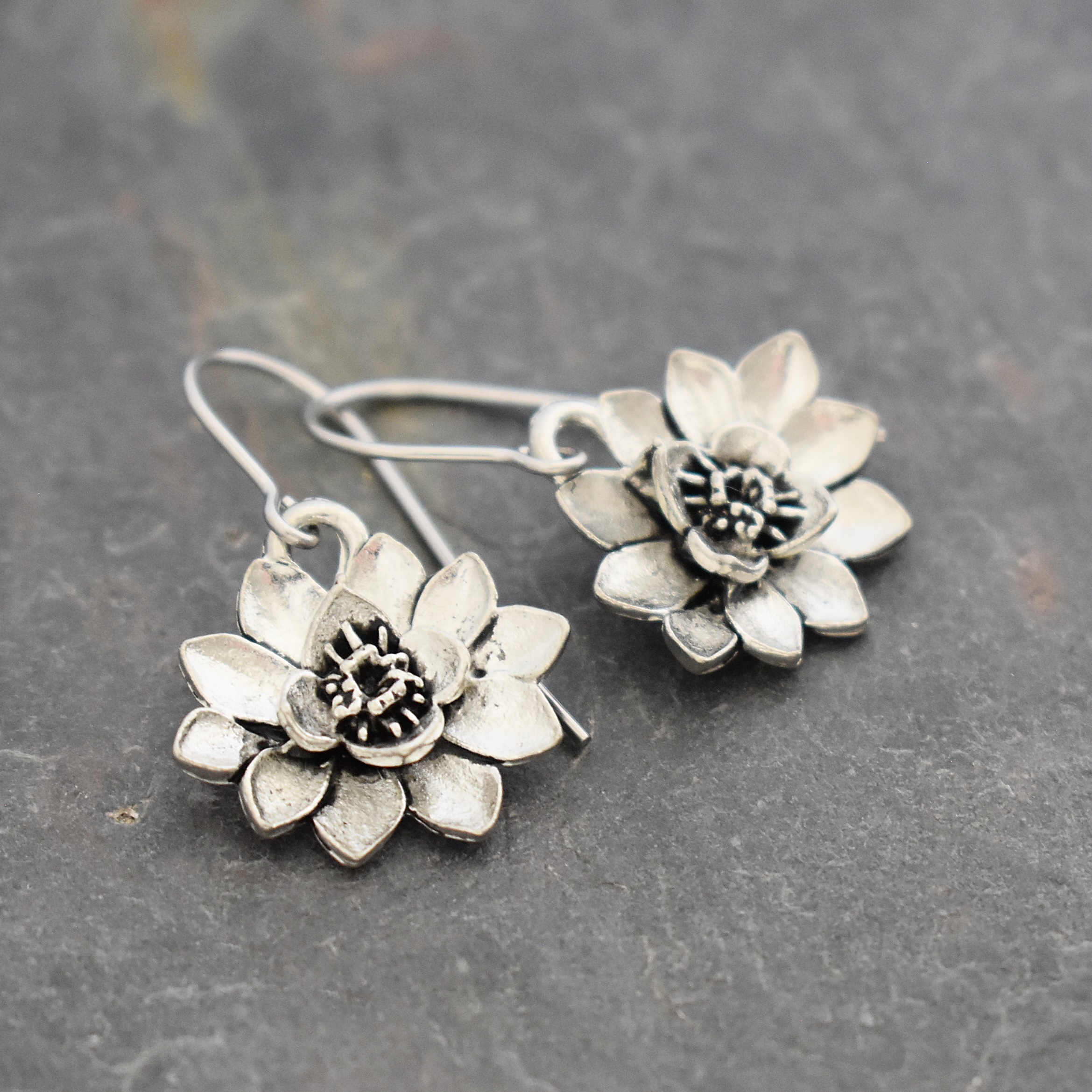 Silver Water Lily Earrings (4)