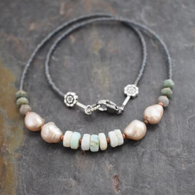 Beaded Pearl, Chrsoyrase, Blue Opla Necklace (3)