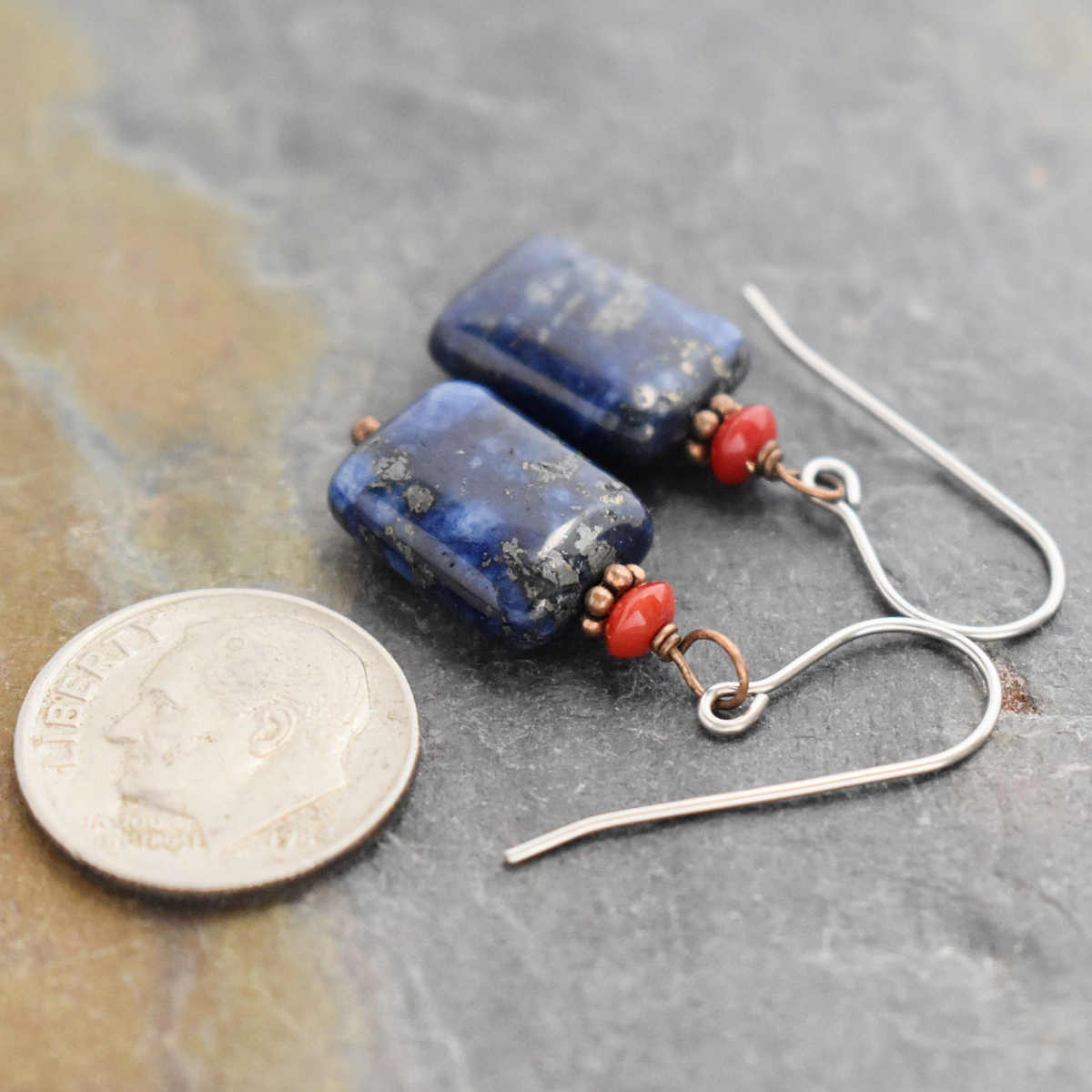Coral & Blue Lapis Earrings (1)