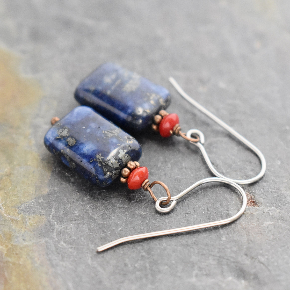 Coral & Blue Lapis Earrings (3)