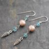 Blue apatite pearl seashell earrings