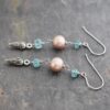 Blue apatite pearl seashell earrings