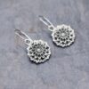 Small silver 3d dahlia flower dangle earrings