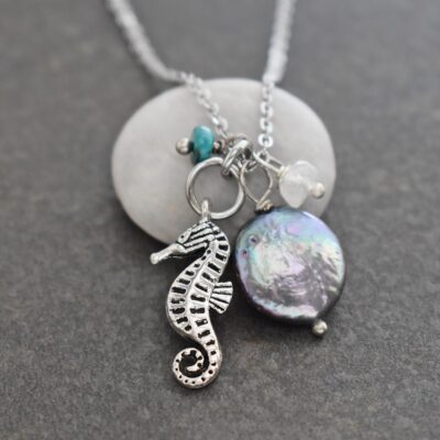 Lavender coin pearl Seahorse Necklace (2)