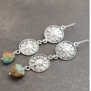 Long Southwest Sun Turquoise Earrings