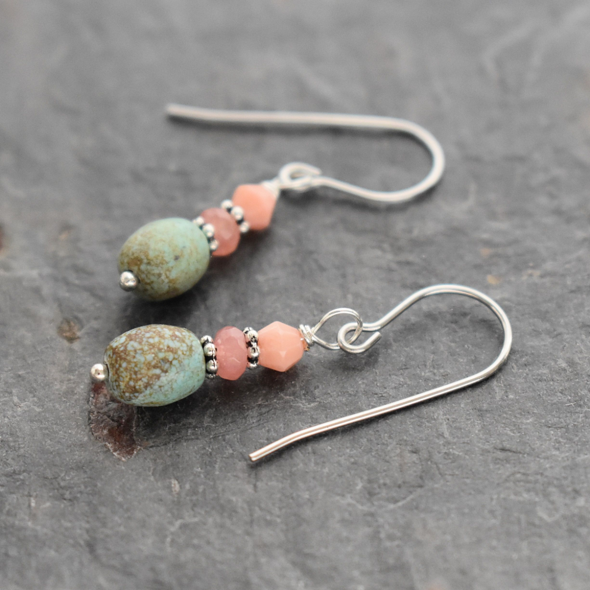Pink Coral , jade turquoise earrings (1)