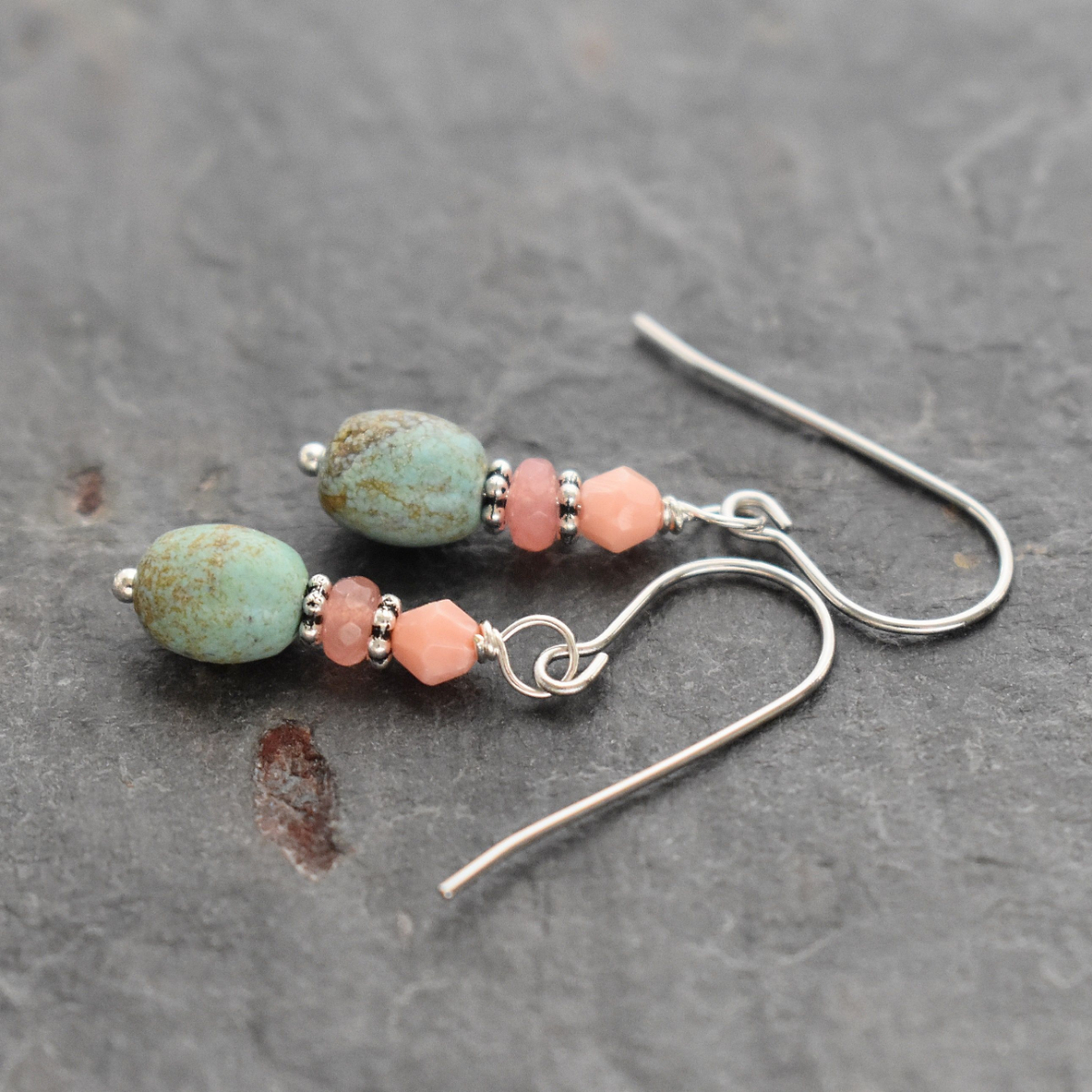 Pink Coral , jade turquoise earrings (2)