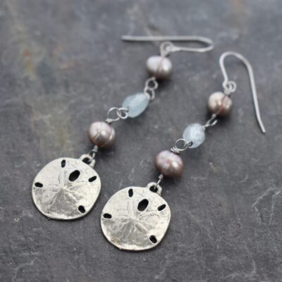Sand dollar Pearl Aquamarine earrings