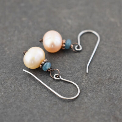 Teal jade, peach pearl earrings (3)_result Teal jade, peach pearl earrings (3)_result