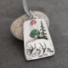 Bear in Woods strawberry quartz ,turquoise necklace