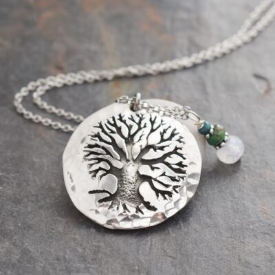 Oak tree with turquoise and moonstone necklace (4)