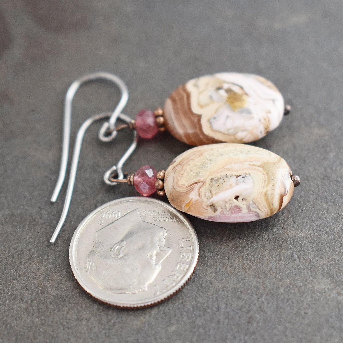 Strawberry quartz and brown Rhodochrosite earrings