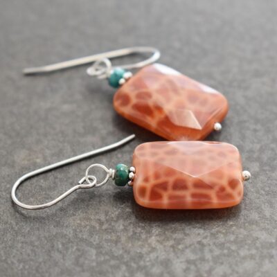 Turquoise & Fire Agate Earrings Orange gemstone earrings