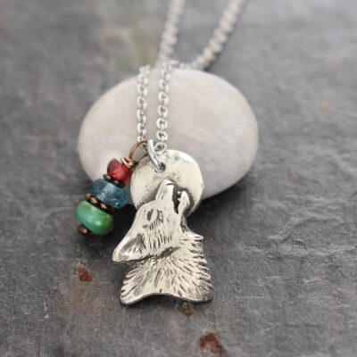 Wolf head with garnet, topaz, turquoise necklace