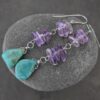 Amethyst Turquoise Drop Earrings long purple chunky gemstones with Turquoise Drop Earrings