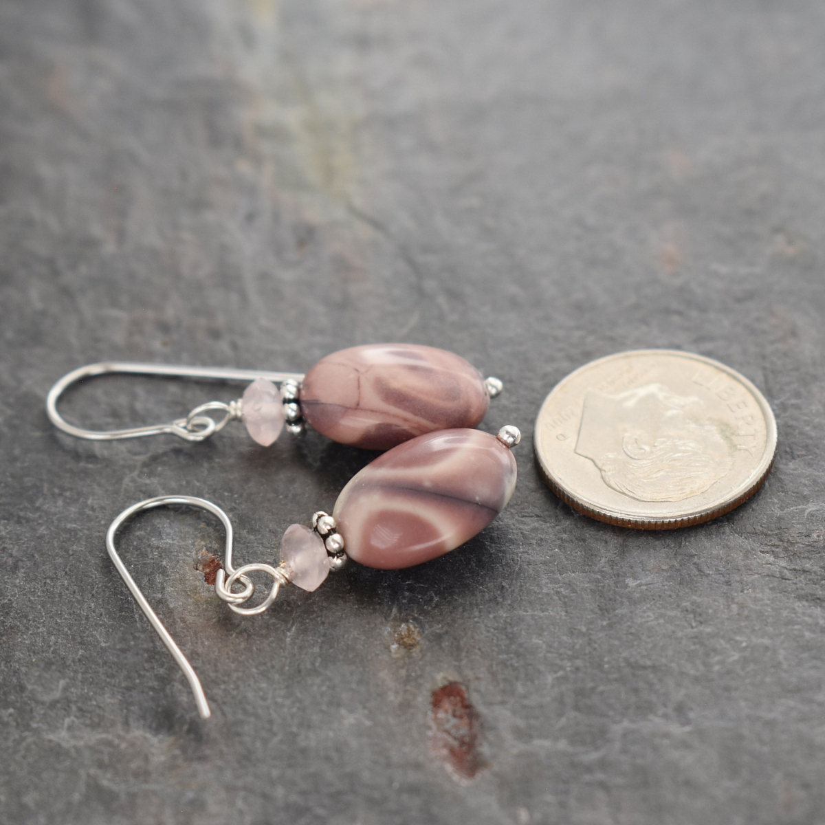 Rose quartz and Exoctic Jasper oval earrings (1)