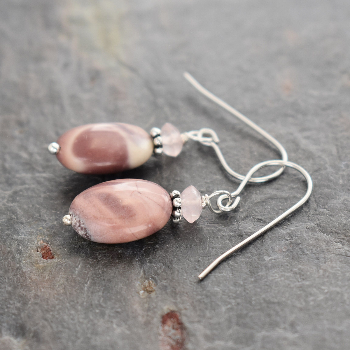 Rose quartz and Exoctic Jasper oval earrings (3)