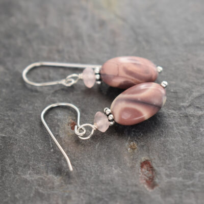 Rose quartz and Exoctic Jasper oval earrings (4)