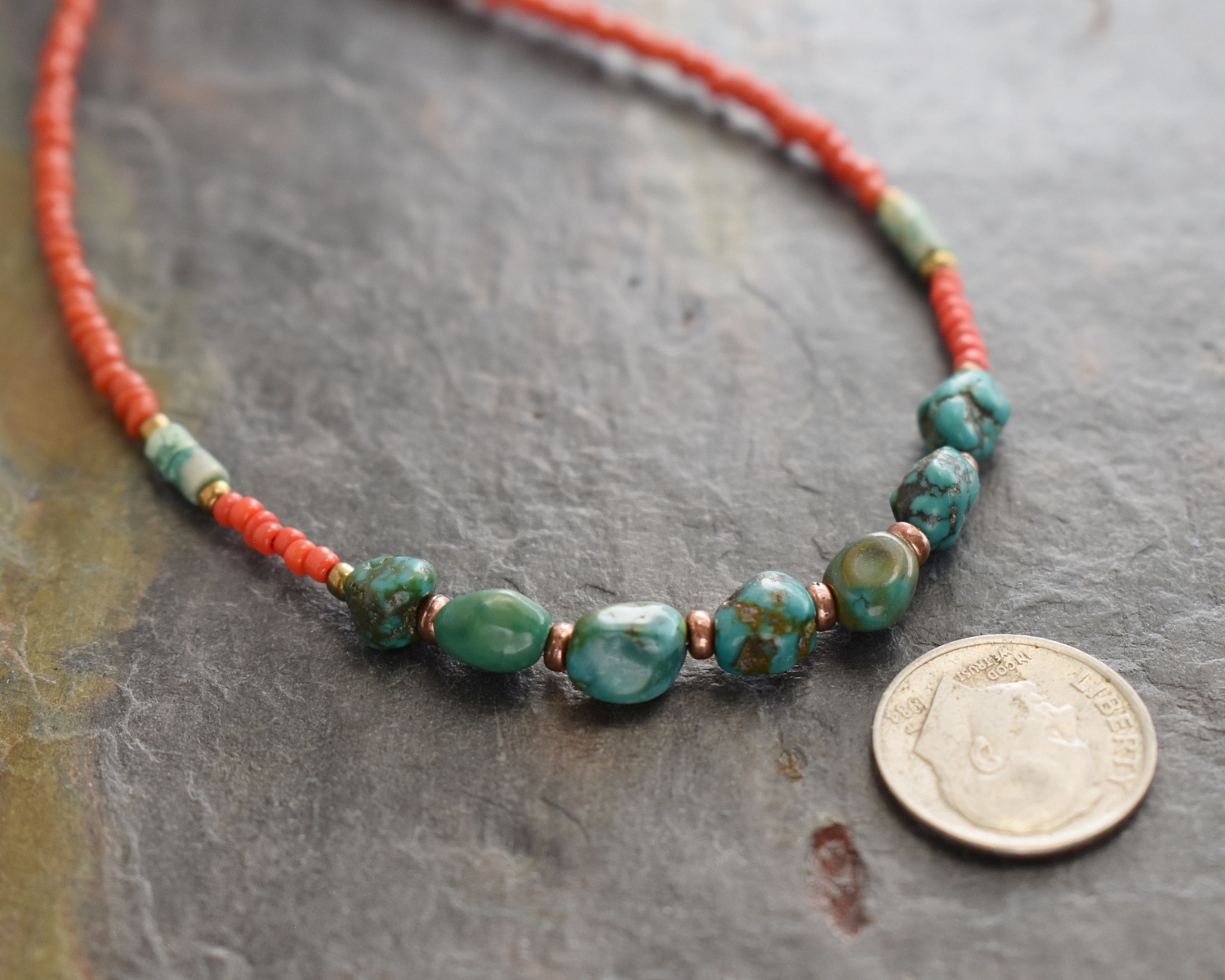 Coral and turquoise nugget Necklace