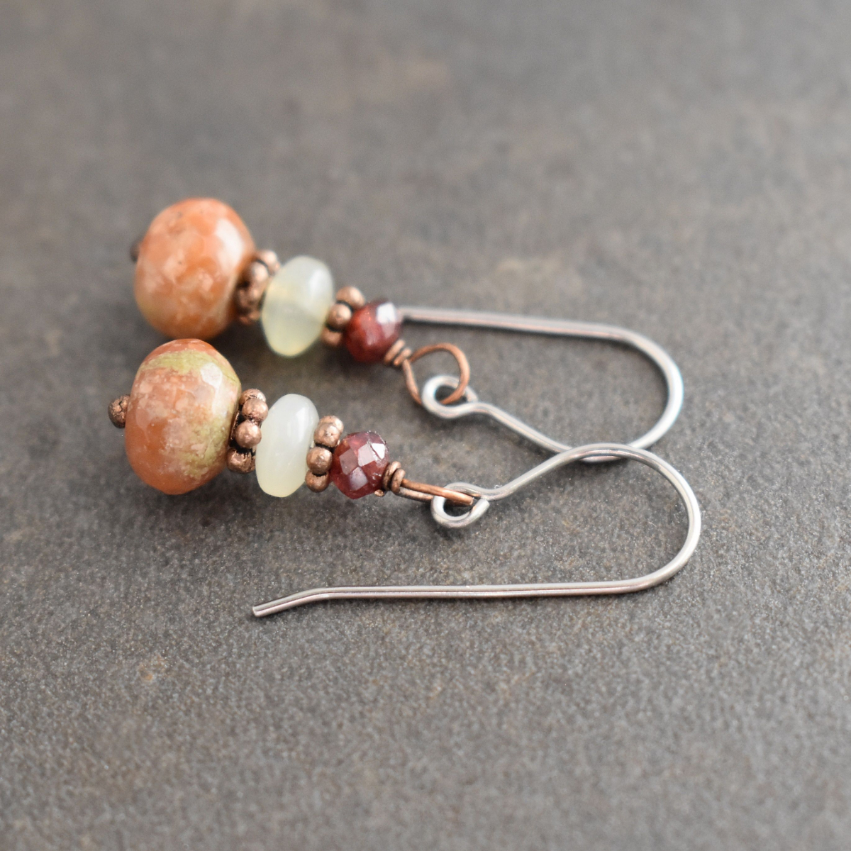 Garnet, Jade and Autumn jasper earrings