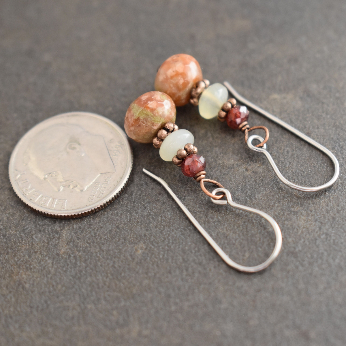 Garnet, Jade and Autumn jasper earrings