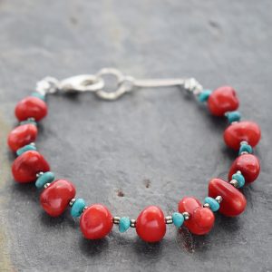 Red Coral & Turquoise Bracelet