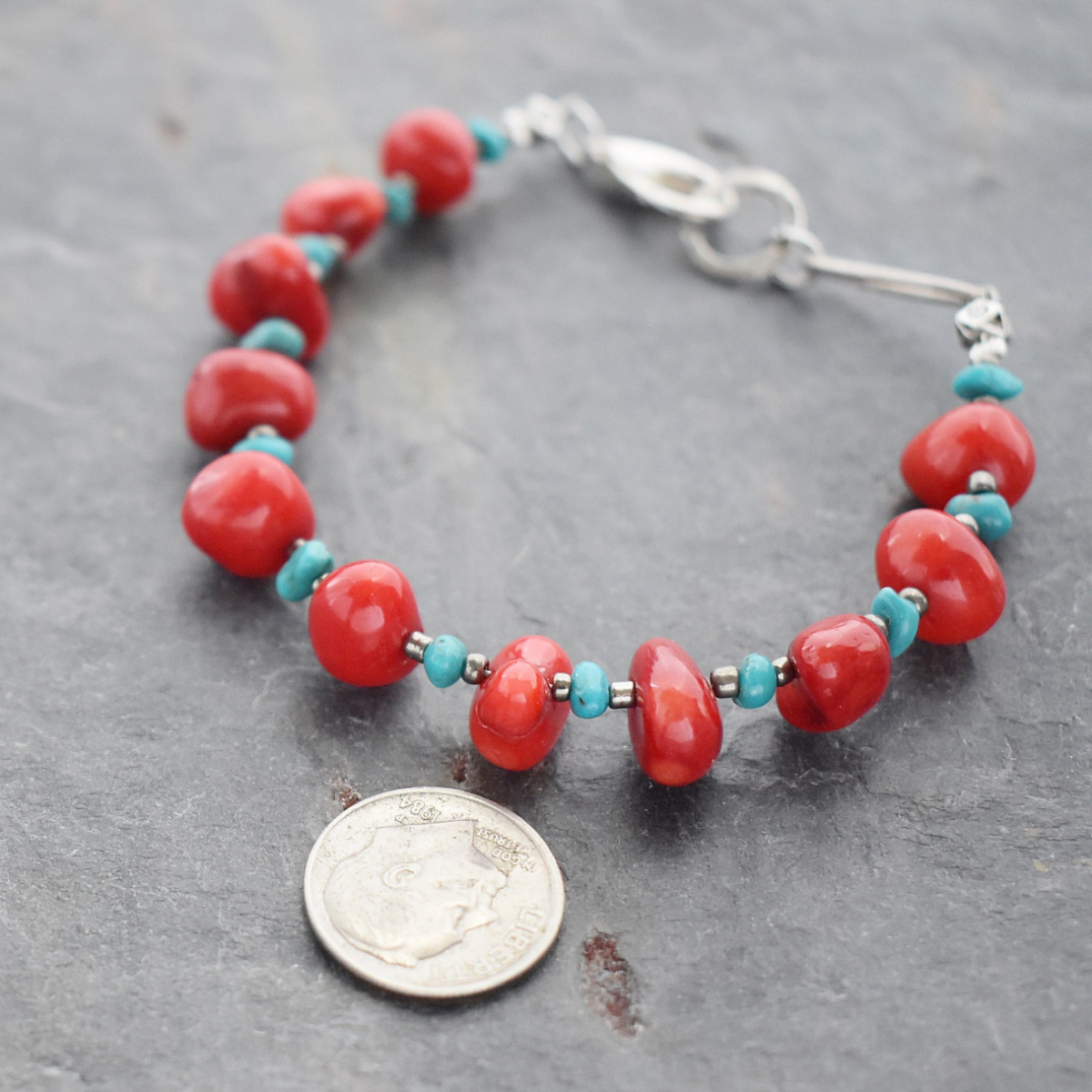 Red Coral & Turquoise Bracelet
