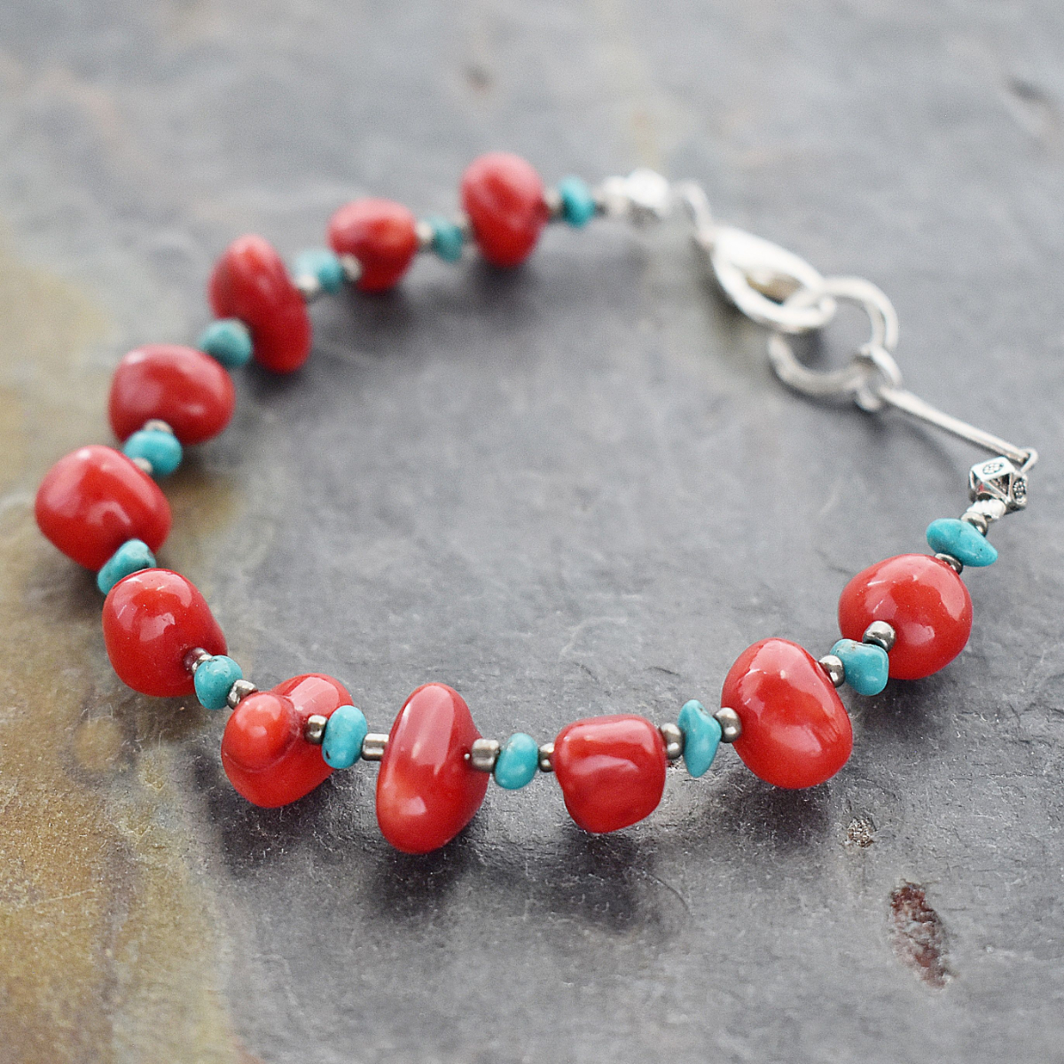 Red Coral & Turquoise Bracelet
