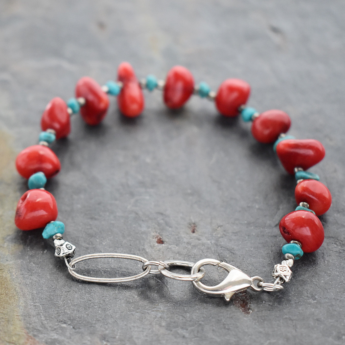 RRed Coral & Turquoise Bracelet