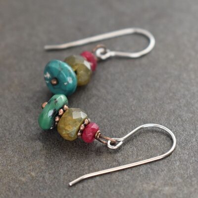 Ruby, labradorite, turquoise Earrings