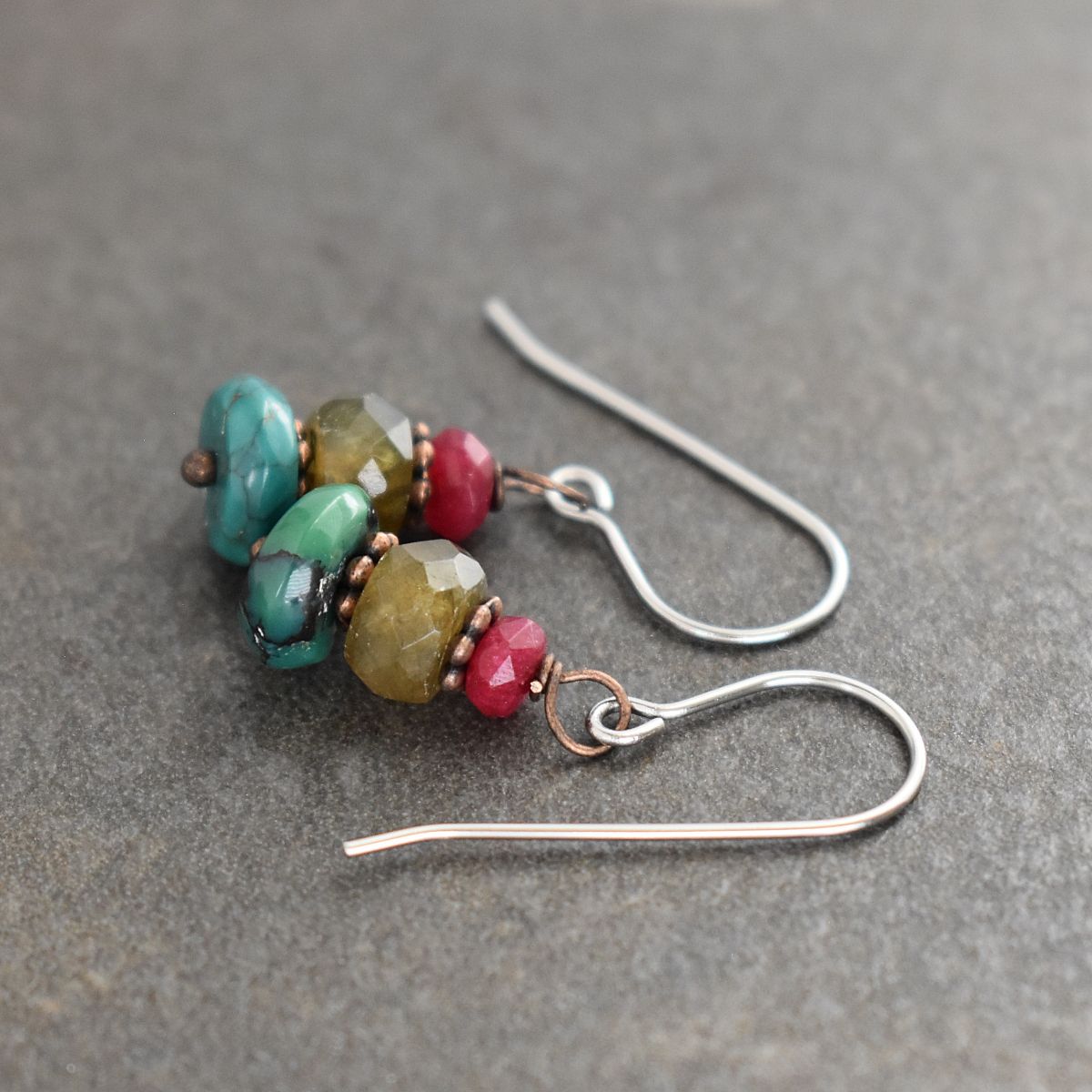 Ruby, labradorite, turquoise Earrings