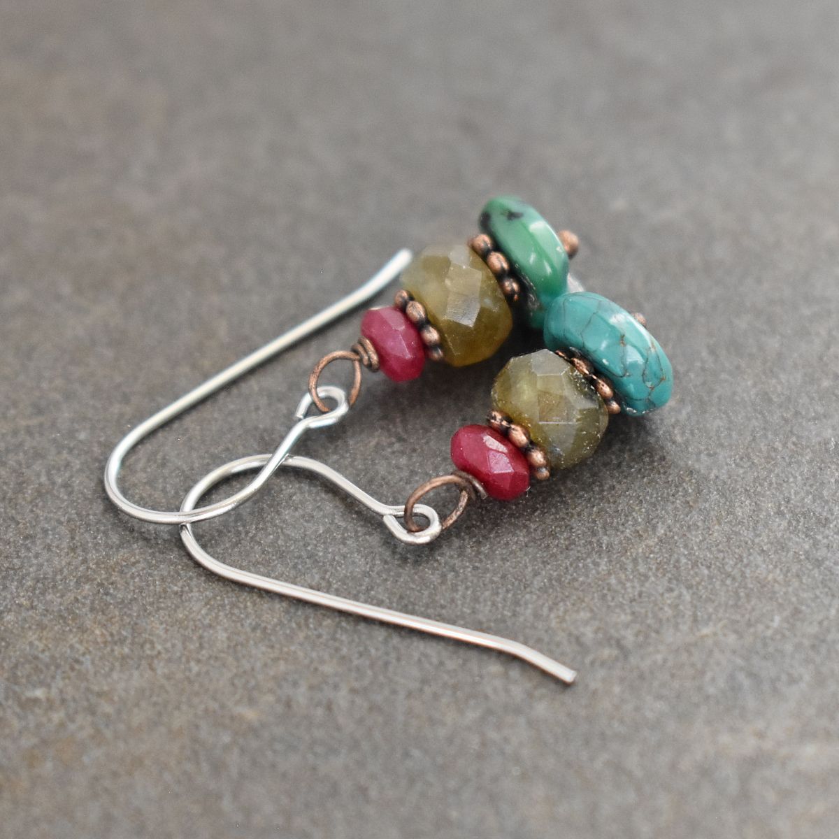 Ruby, labradorite, turquoise Earrings