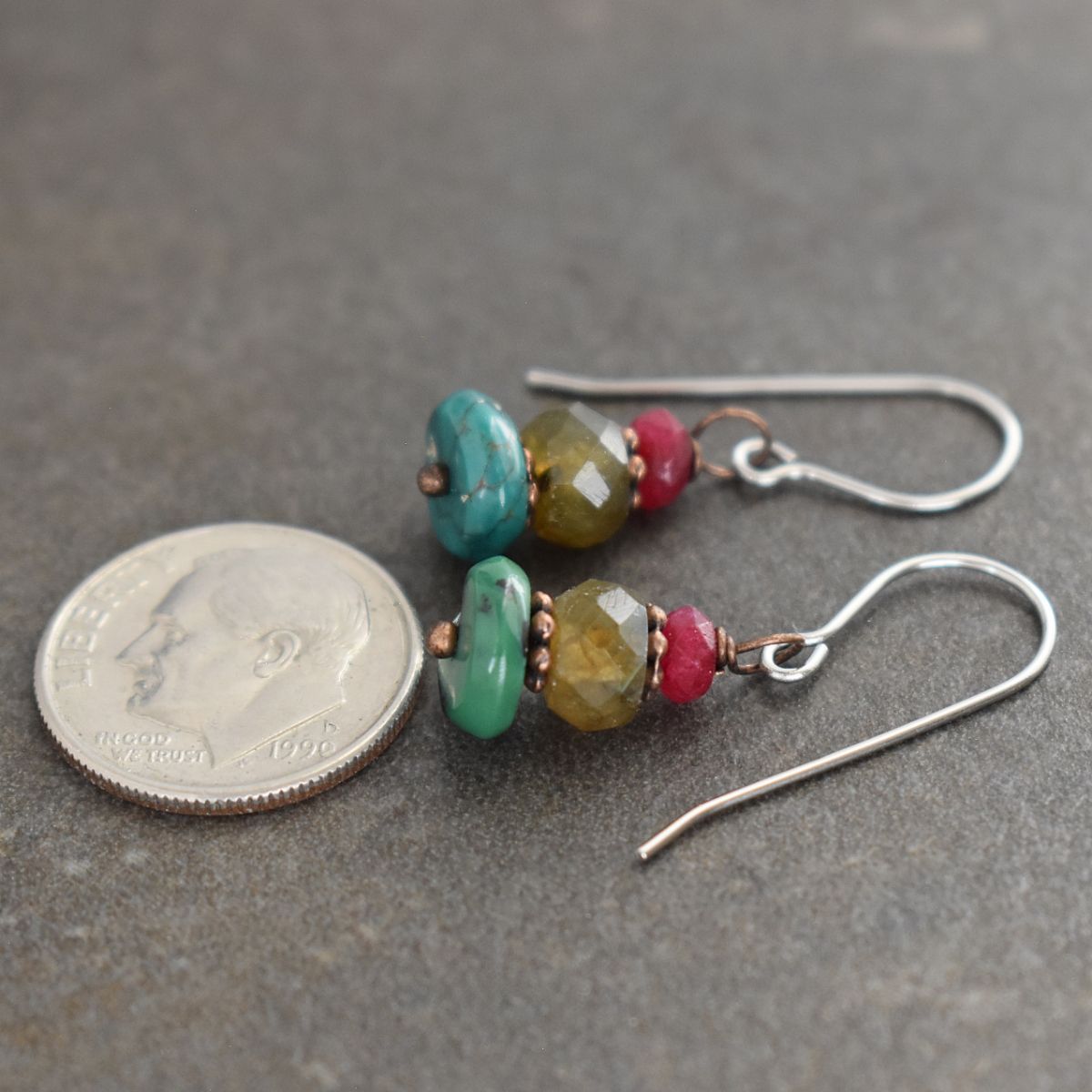Ruby, labradorite, turquoise Earrings